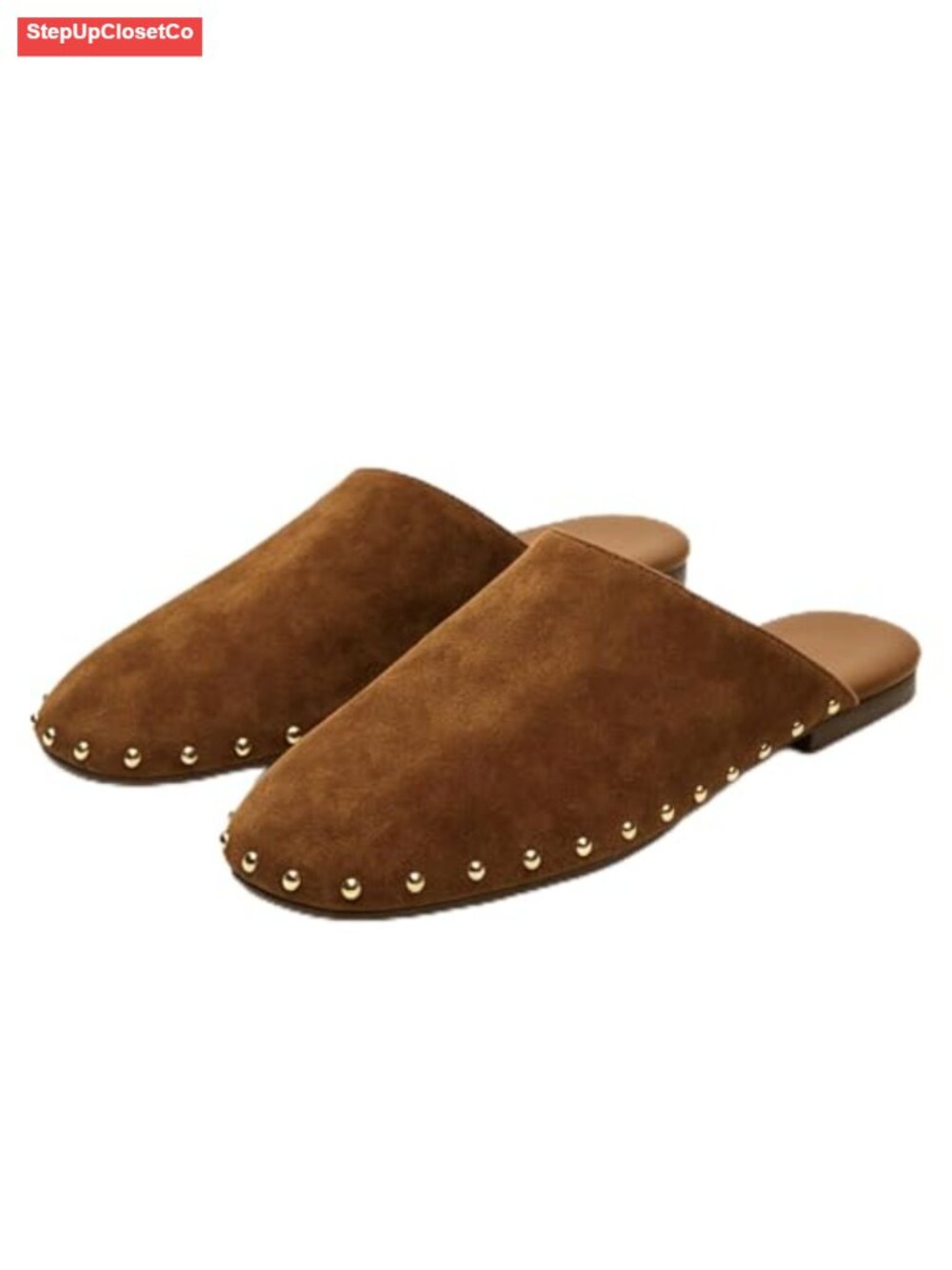Women's Studded Mules Faux Leather Backless Slip On Low Heel Comfort Flats